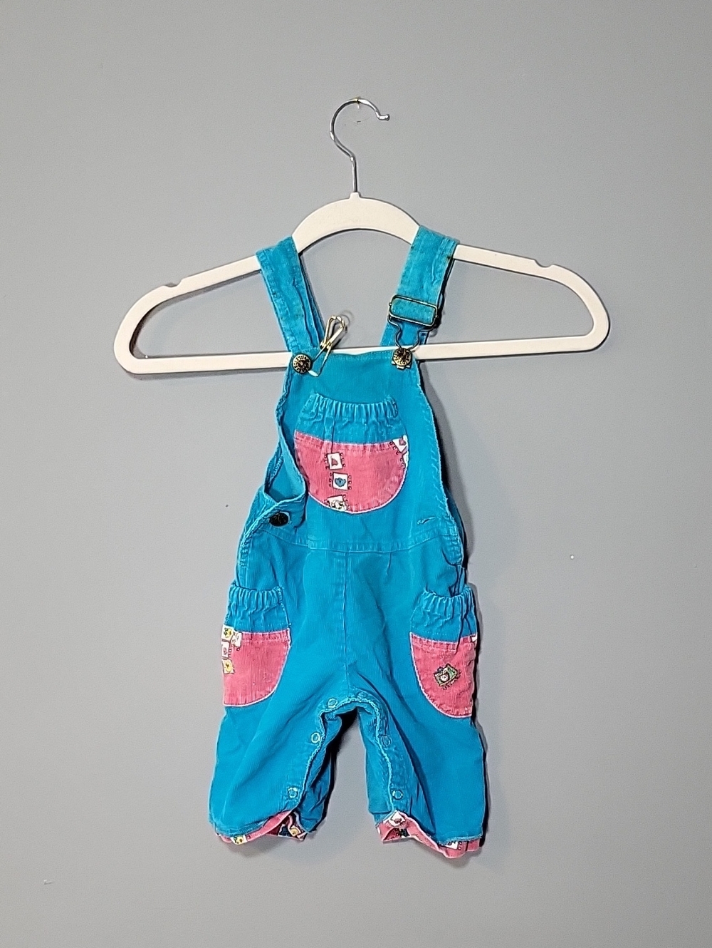 McKids Size 12 Month VintageTurquoise and Pink Kids Overalls - Corduroy McDonald